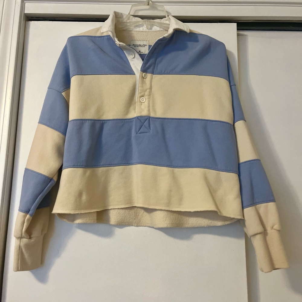 Abercrombie & Fitch Oversized Long-Sleeve Cropped Rugby Polo Sz. Medium
